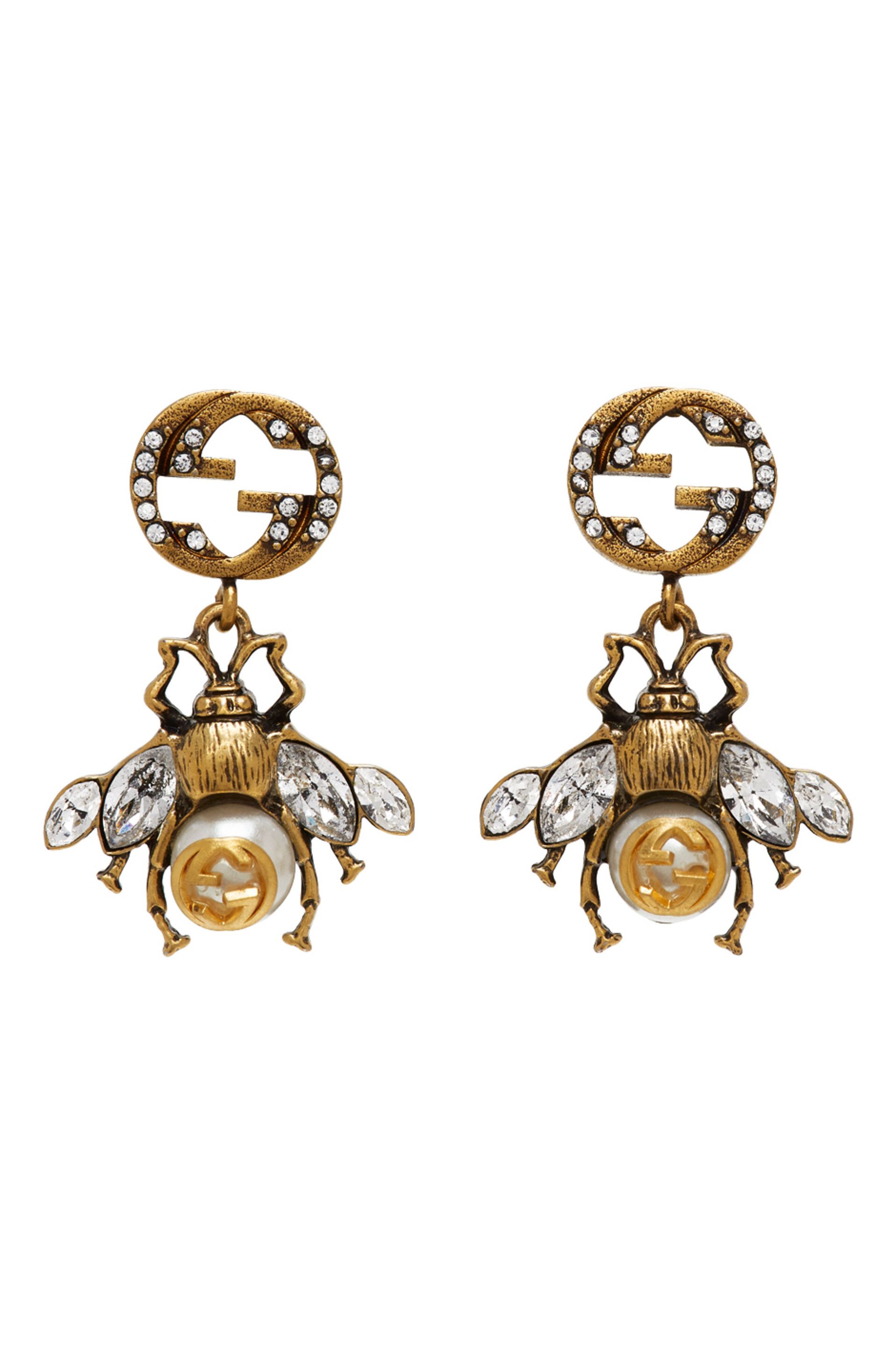 Gold Interlocking G Bee Earrings | SSENSE