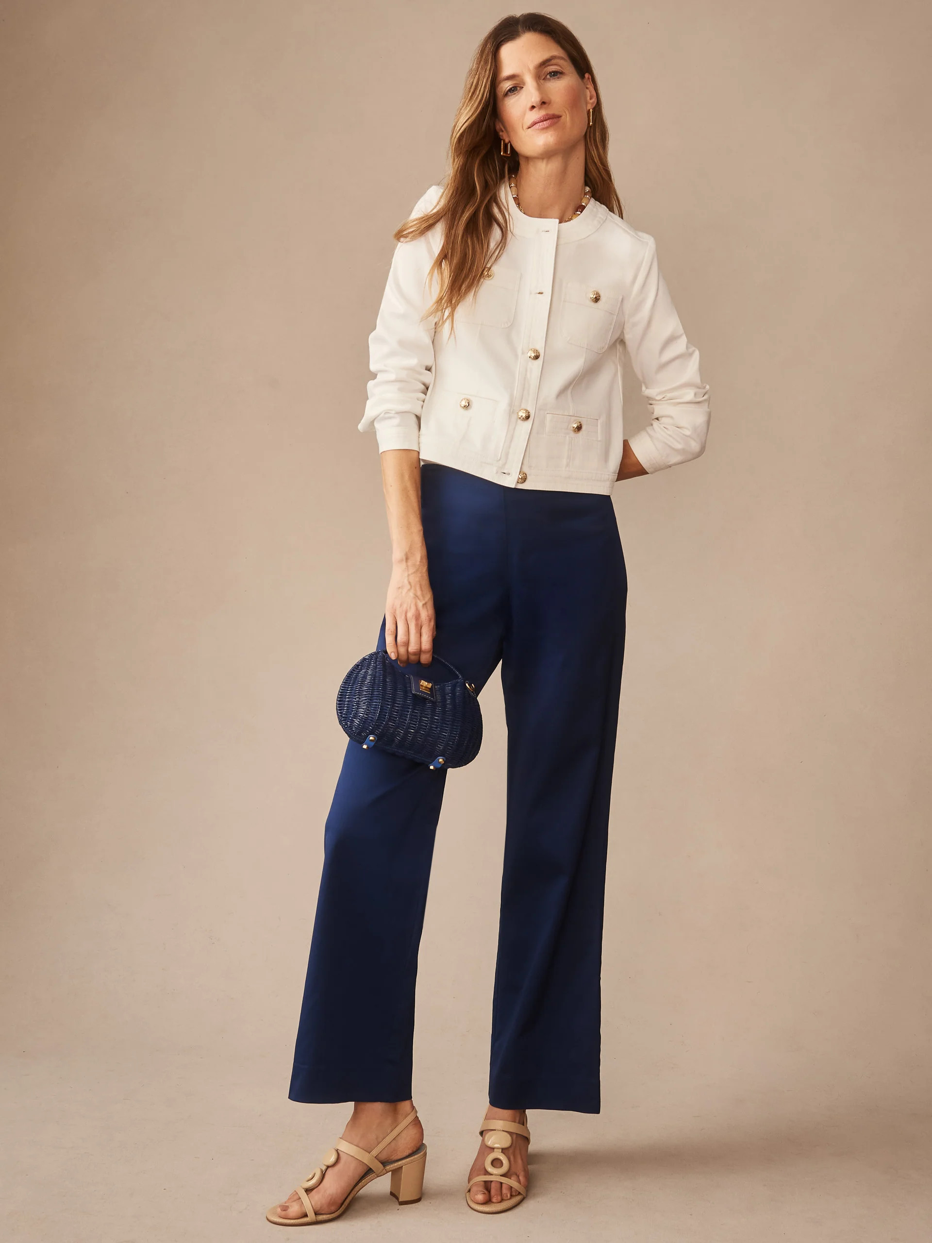 Nautical_Navy Solid Carter Dupioni Cotton Pants | Women's Pants | J.McLaughlin | J.McLaughlin