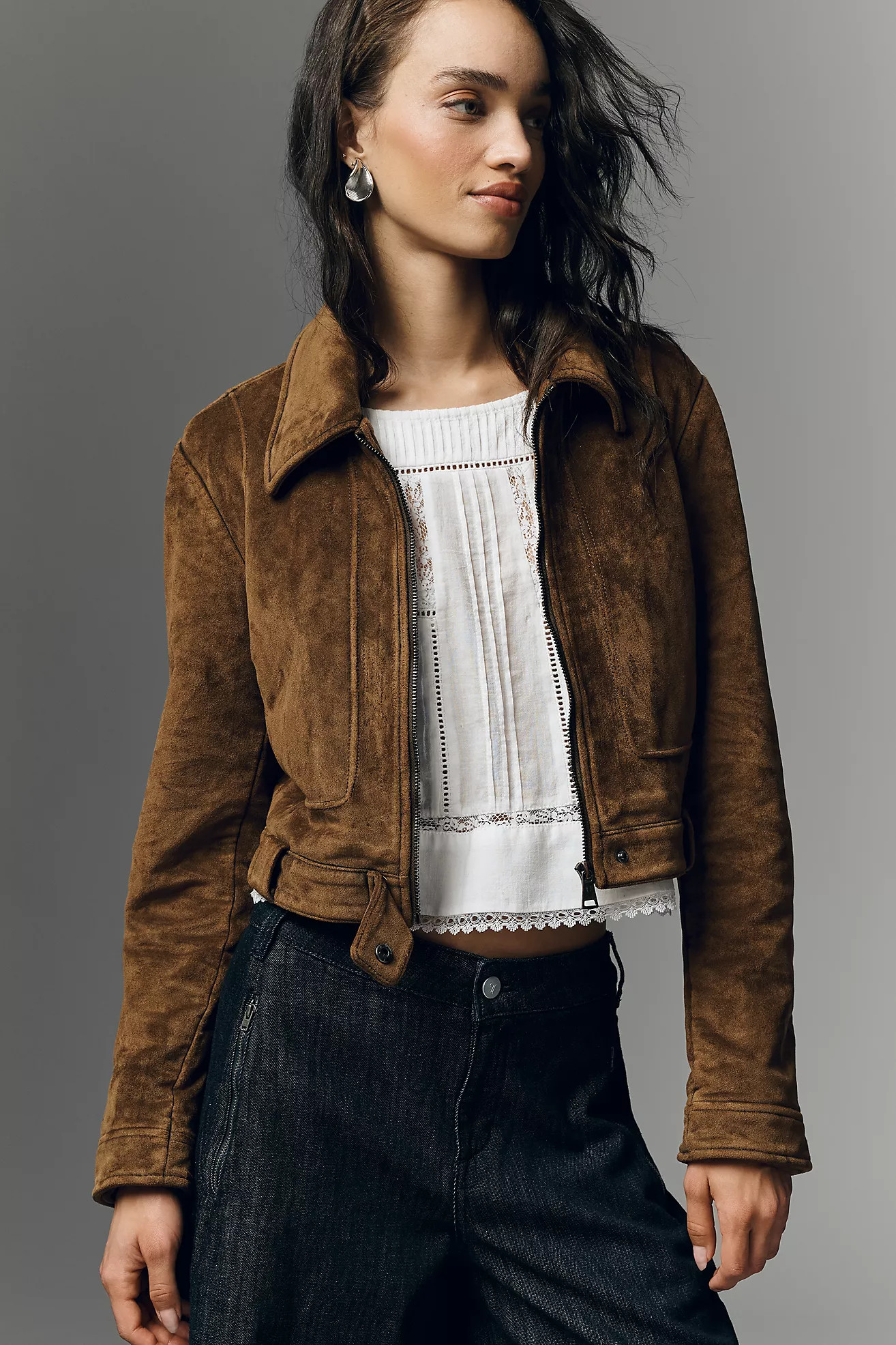 Pilcro Faux Suede Shrunken Moto Jacket | Anthropologie (US)