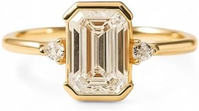 3 CT Emerald Cut Moissanite Engagement Ring 14K Gold Ring Bezel Set Wedding Rings Three Stone Eme... | Amazon (US)