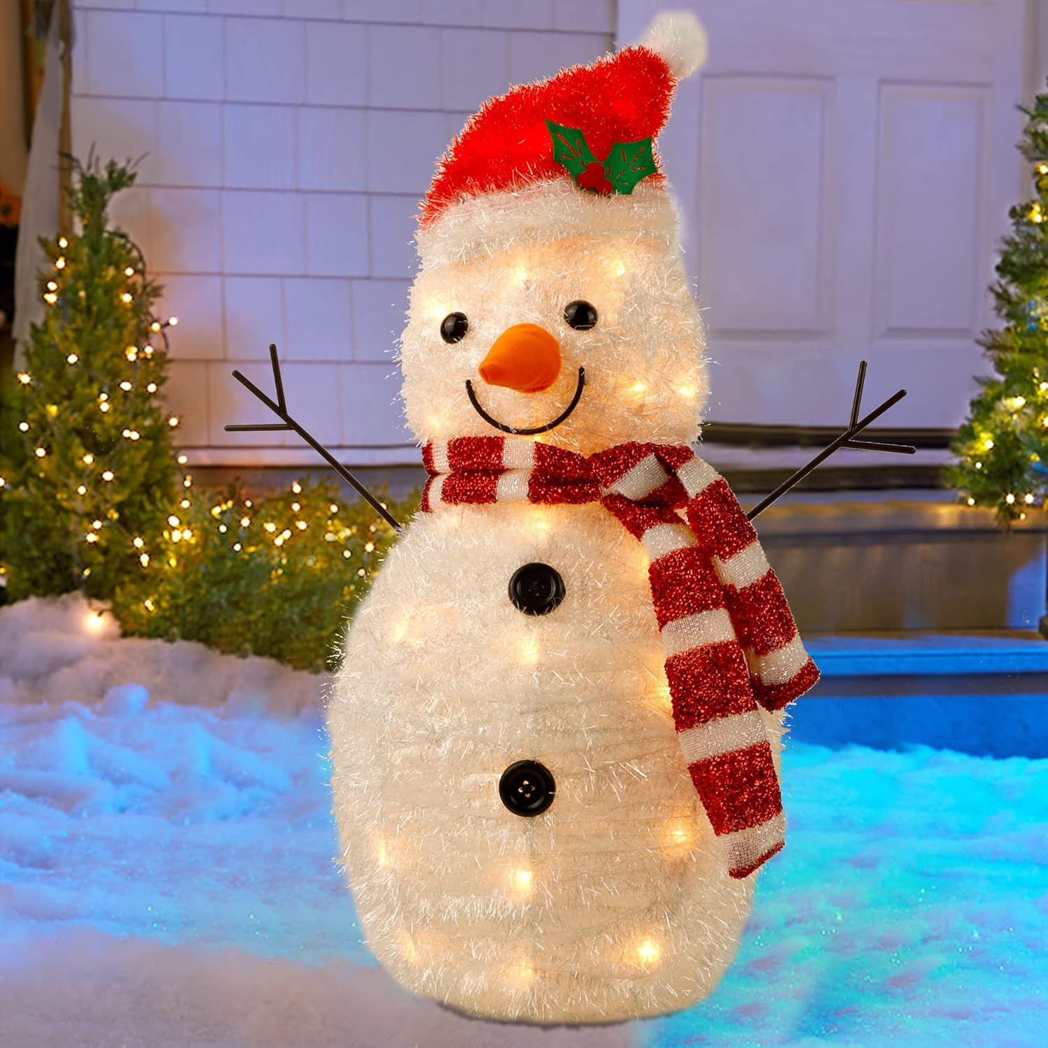Twinkle Star 22 Inch Lighted Christmas Tinsel Snowman Decorations, Pre-Lit Light Up with 25 Count... | Amazon (US)
