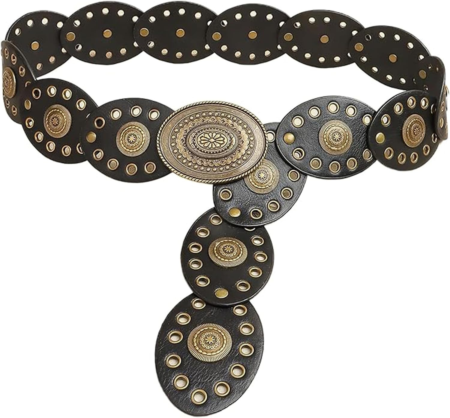 IZUS Women Oval Western Disc Belts Retro-Concho-Buckle Cowgirl Belt Wide Waist Belts for Dresses Jeans Boho Country | Amazon (US)