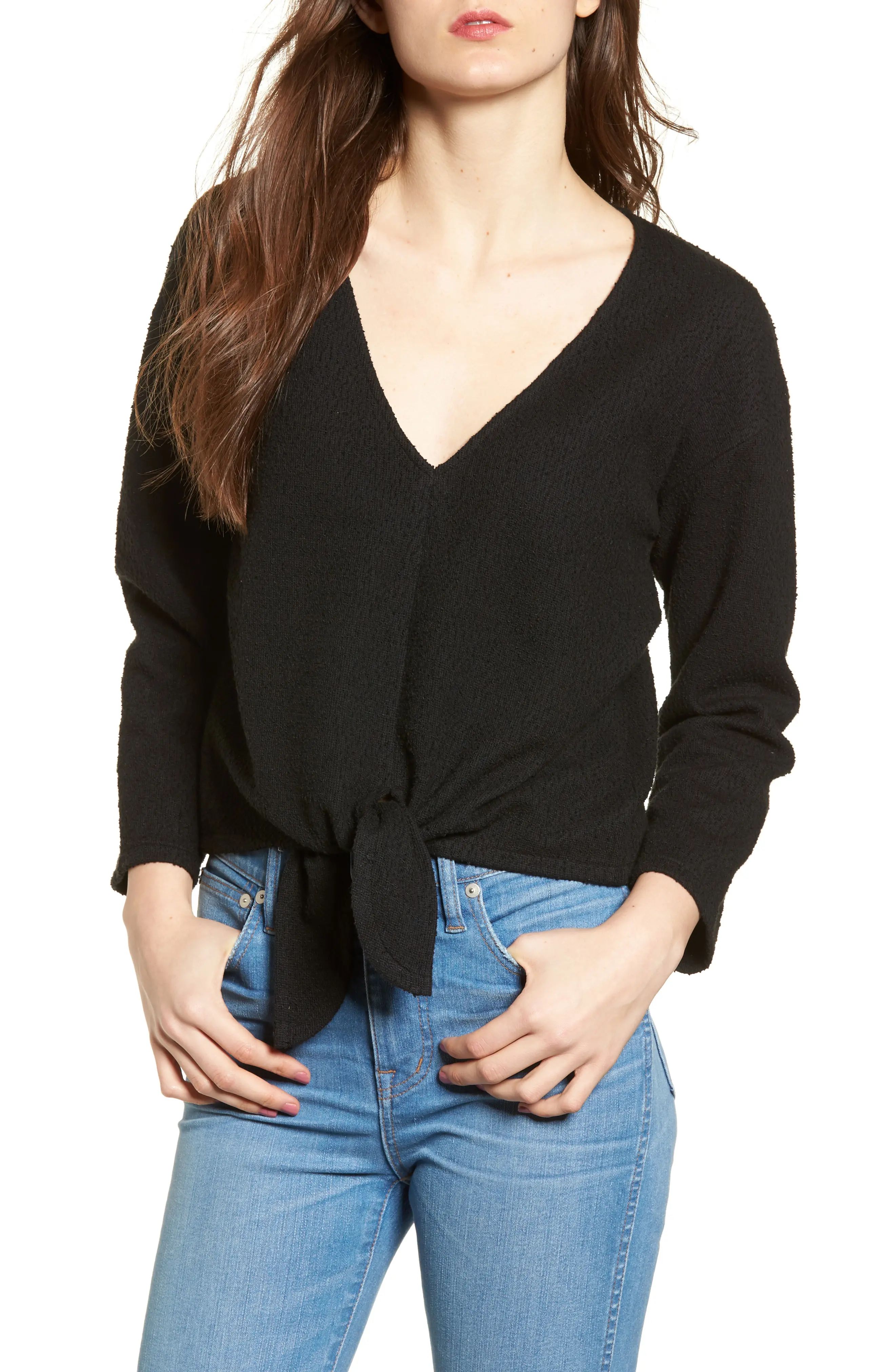 Women's Madewell Textured Tie Front Top, Size XX-Large - Black | Nordstrom