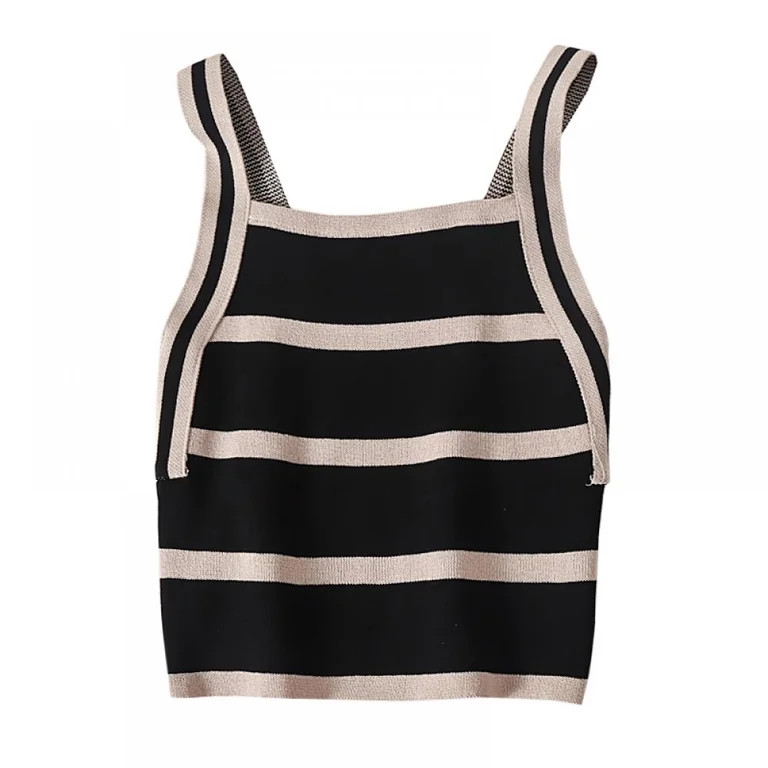 Women's Fashion Square Neckline Striped Knitted Tank Top Summer Slim Crop Camis - Walmart.com | Walmart (US)