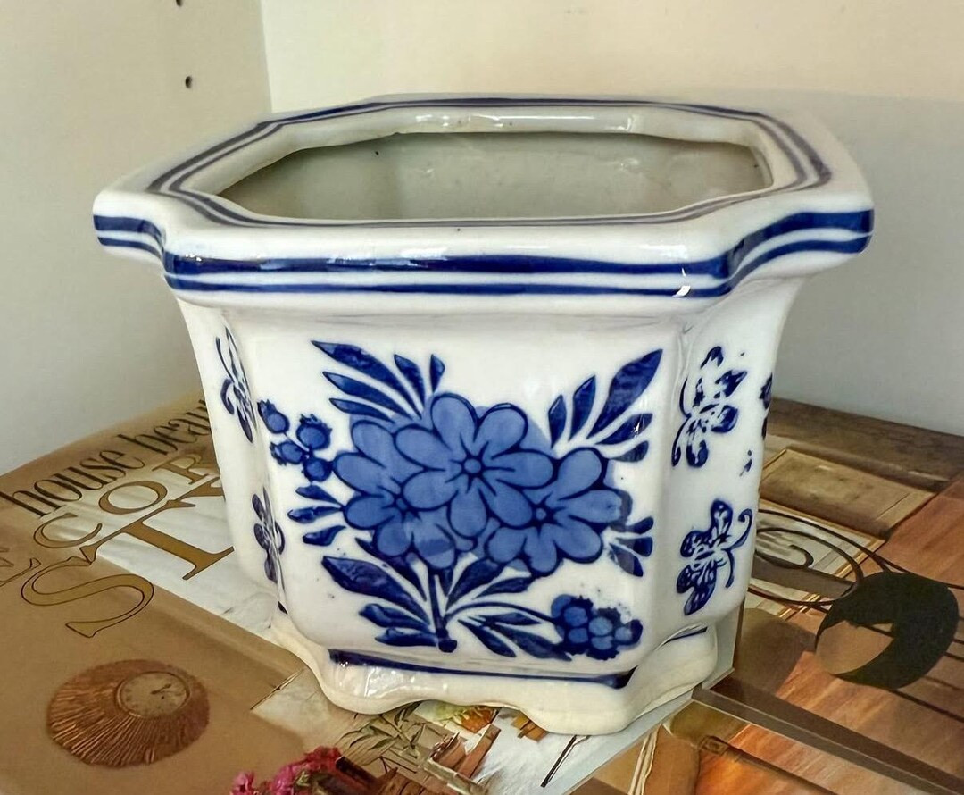 Blue & White Floral Chinoiserie Orchid Pot Planter 5.75” x 4.25” | Etsy (US)