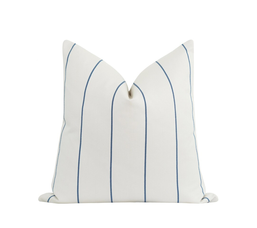 Blue Stripe Pillow Case, Double Sided Chambray Stripe Pillow Cover, Textured Stripe Pillow Cover,... | Etsy (US)