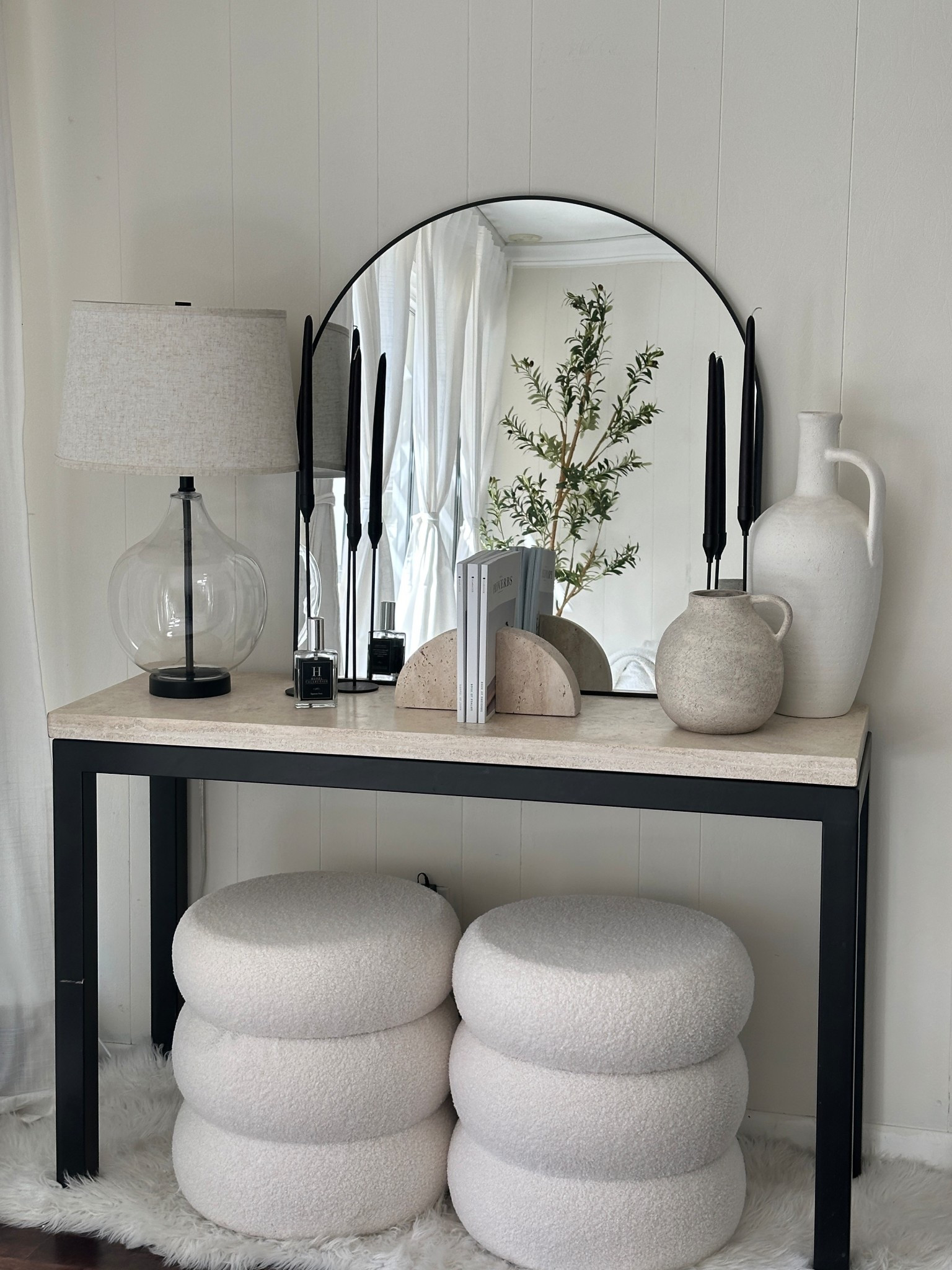 Console table styling, a work in progress! Can’t decide if I’ll keep the candles or opt for shorter ones but I’m loving the progress!!! 

Can’t link table, it was thrifted  

#LTKHome