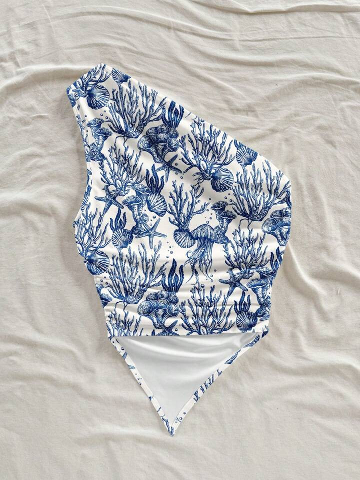 Soleia Top ajustado informal con un hombro, con arrugado, fruncido, dobladillo asimétrico, estam... | SHEIN