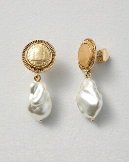 Goldtone Coin & Faux Pearl Drop Earrings | White House Black Market