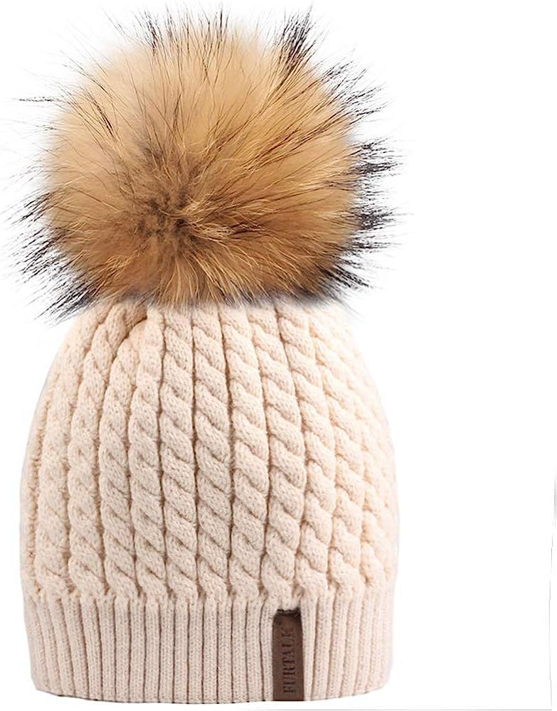 FURTALK Winter Beanie Hats for Women Womens Warm Knit Fur Bobble Pom Pom Hat | Amazon (US)