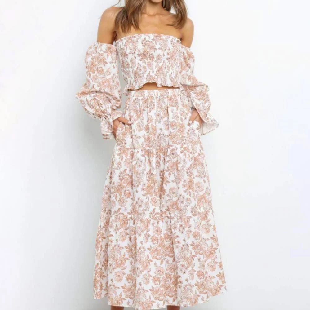 Women's Floral Crop Top Maxi Skirt Set 2 Piece Outfit Dress | Walmart (US)