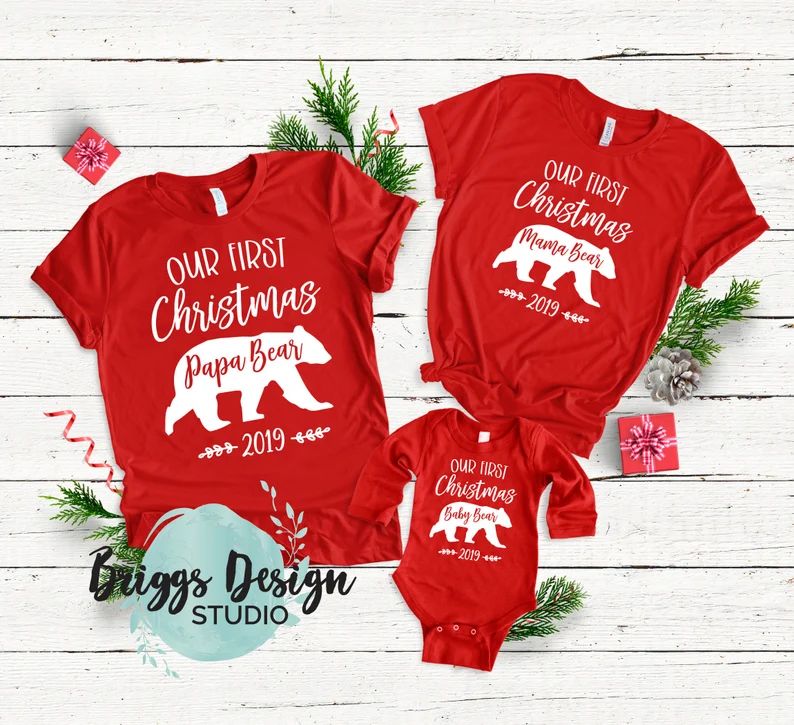 Our first Christmas, Matching Family Christmas Pajamas, Couples Christmas pajamas, Mama Bear Shir... | Etsy (US)