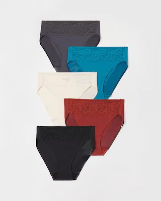 Cotton Blend With Lace High-Leg 5-Pack | SOMA