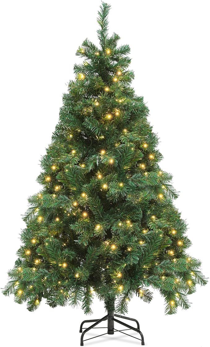 MoNiBloom 5 Ft Artificial Christmas Tree with Lights, Full Christmas Tree with LED Christmas Ligh... | Amazon (US)