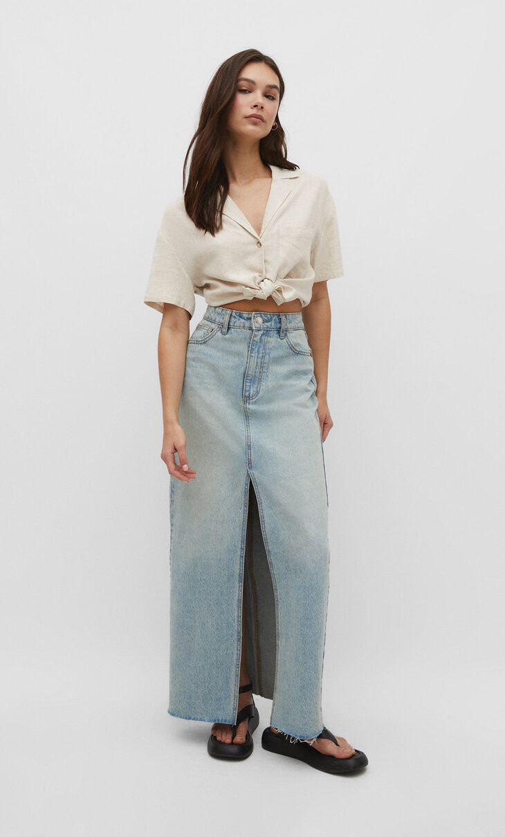 Vintage denim maxi skirt | Stradivarius (UK)