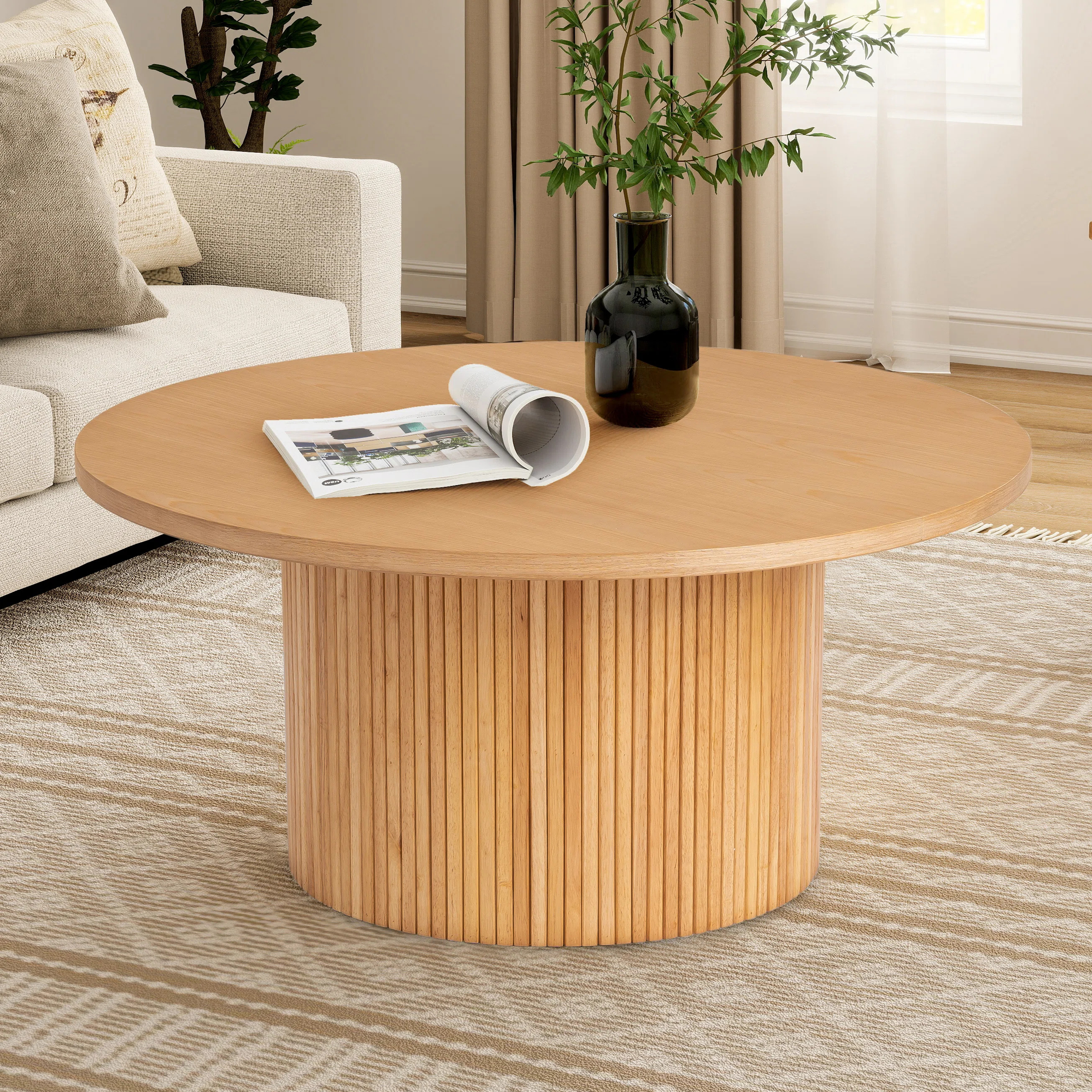 Ansel Natural Solid Wood Coffee Table Round | Wayfair North America