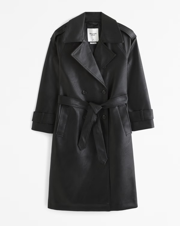 Women's Vegan Leather Trench Coat | Women's Coats & Jackets | Abercrombie.com | Abercrombie & Fitch (US)