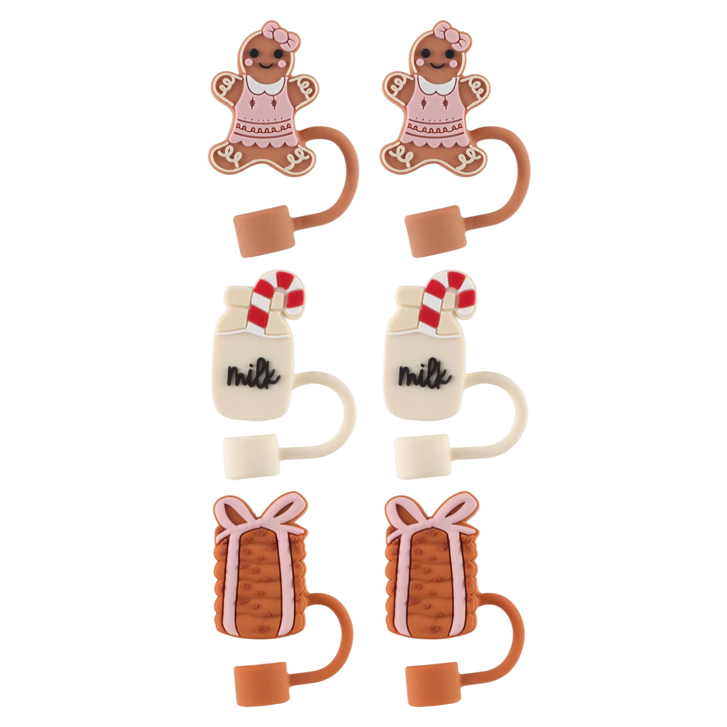 Cook With Color 6-Piece Silicone Holiday Straw Toppers – Gingerbread Girl, Milk & Cookies Desig... | Walmart (US)
