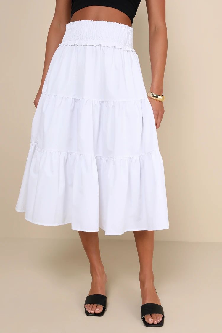 Covetable Charm White Poplin Tiered Midi Skirt | Lulus