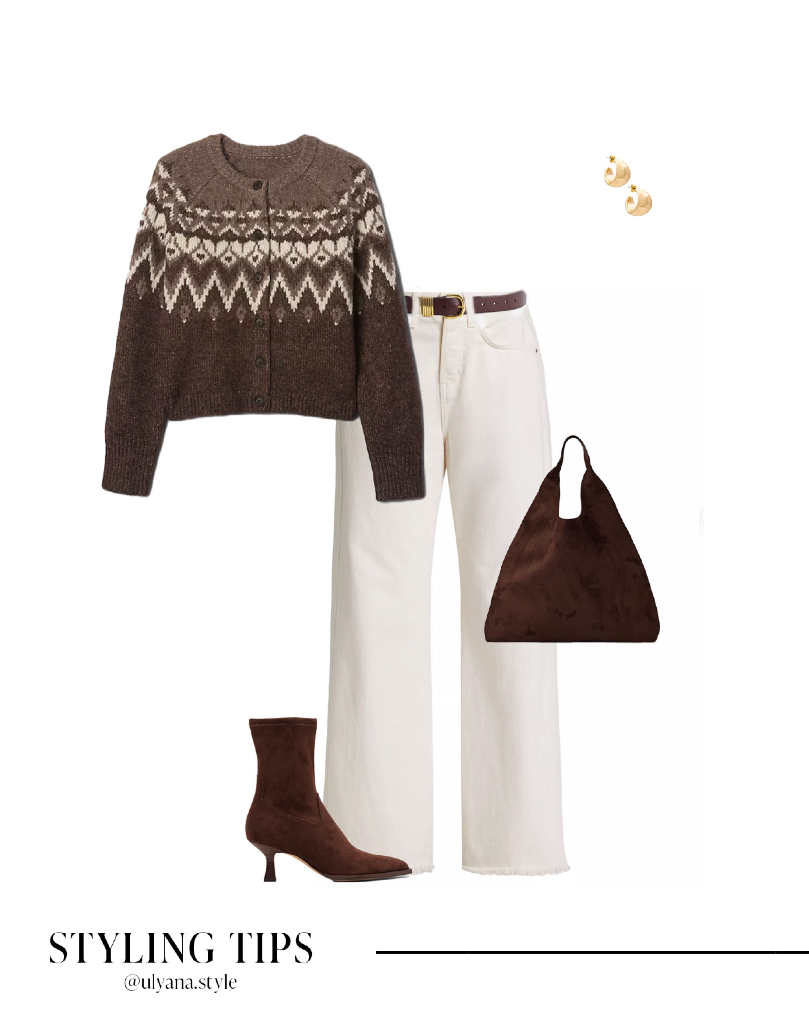 Cozy up in this brown Fair Isle sweater, paired with white jeans and brown suede booties for a classic winter look. Complete the outfit with gold earrings and a suede bag for effortless winter style. 🤎❄️ Perfect for a winter brunch, coffee runs, or casual holiday outings.
.
.
.
.
.
.
.
Fall outfits | winter outfit | sweater and jeans | brown sweater | fall sweater | holiday sweater | knit sweater | jeans outfit | jeans and boots | fall jeans outfit | white jeans outfit | white jeans fall | fall booties | brown booties | ankle booties | brown suede bag | fall bags | holiday outfits | thanksgiving outfit | 

#LTKSeasonal #LTKHoliday #LTKU #LTKSaleAlert #LTKGiftGuide #LTKWorkwear #LTKTravel #LTKShoeCrush #LTKItBag


#LTKFindsUnder50 #LTKFindsUnder100 #LTKStyleTip