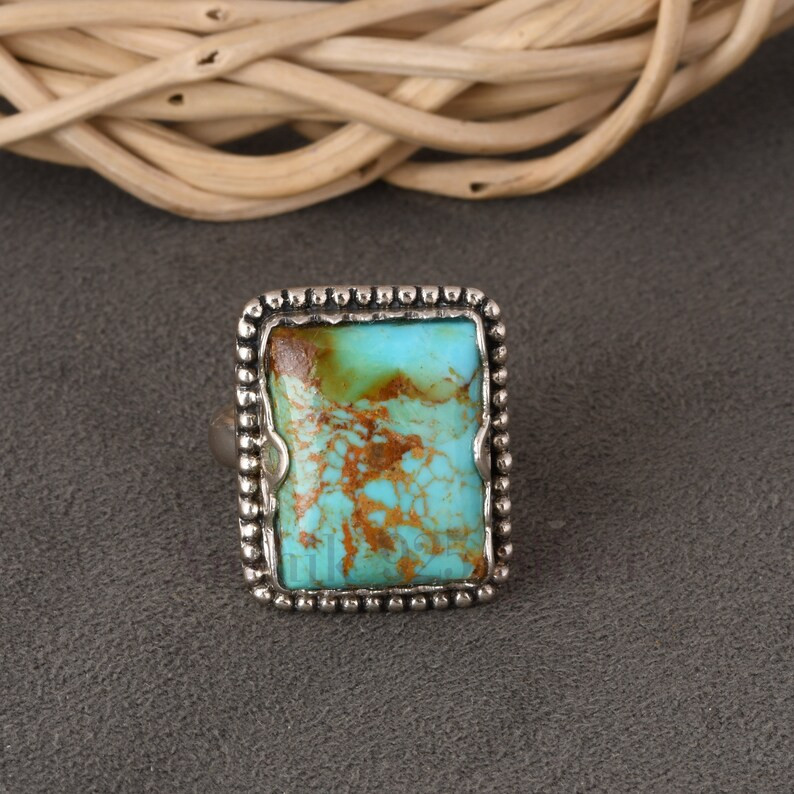 100% Genuine Kingman Turquoise Ring - Gemstone Ring - Blue Cocktail Ring - 925 Sterling Silver Je... | Etsy (US)