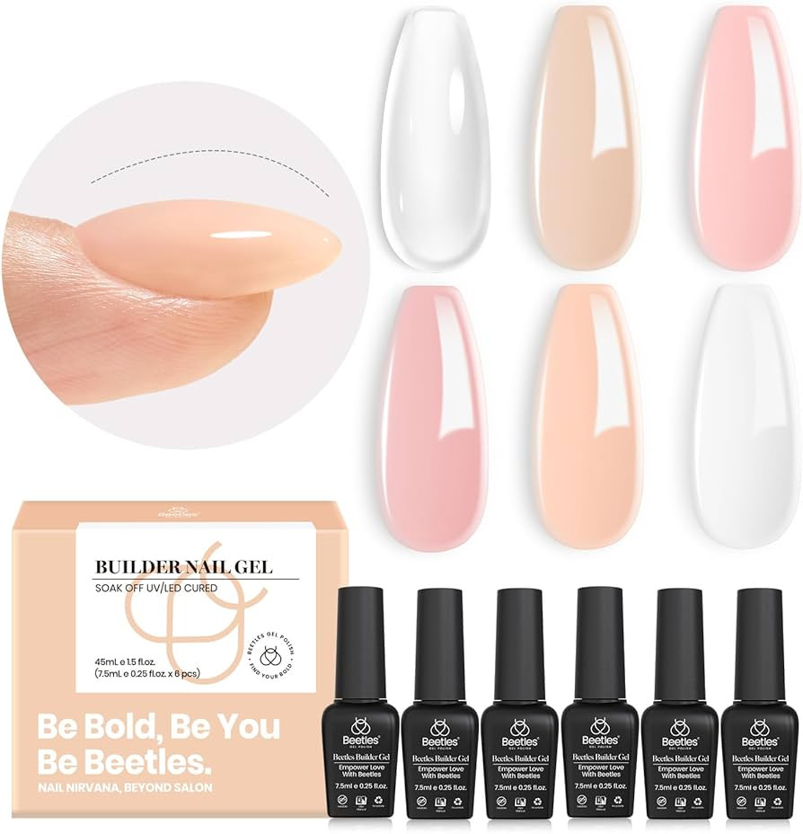 beetles Gel Polish 6 Colors Beetles Builder Gel for Nails, 8 in 1 Strengthener Gel Clear Nude Pin... | Amazon (US)