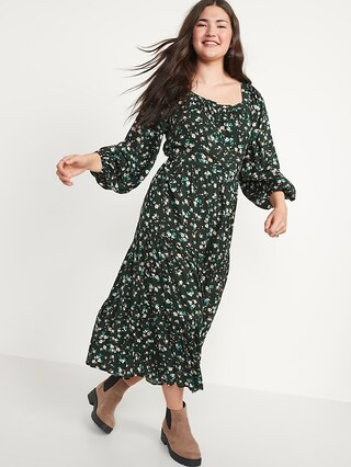 Long-Sleeve Tiered Floral Maxi Swing Dress for Women | Old Navy (US)