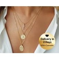 Gold Coin Necklace Virgin Mary Coin Necklace | Etsy (US)