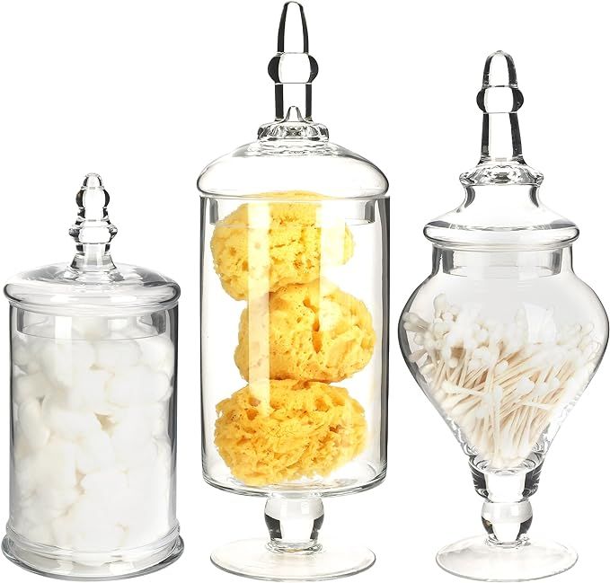 Mantello Decor Glass Apothecary Jars (Clear, Medium Large, Set of 3) Decorative Weddings Candy Bu... | Amazon (US)