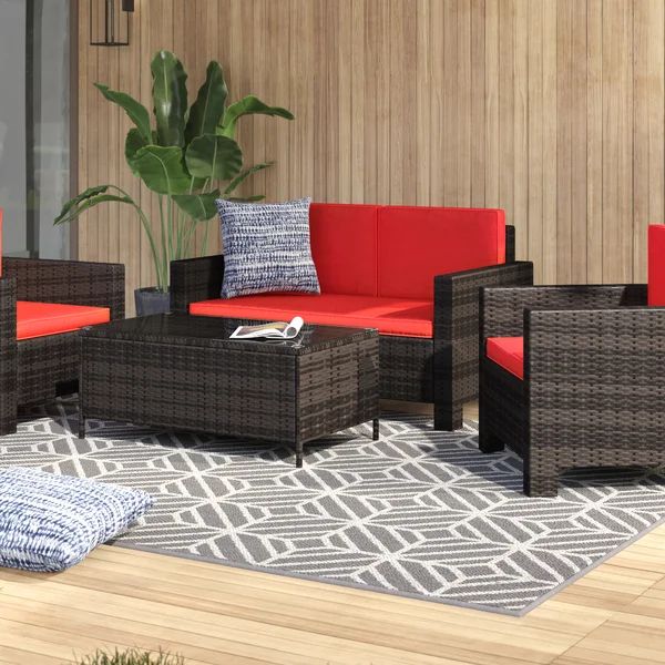 Caillat Patio 4 Piece Rattan Sofa Seating Group with Cushions | Wayfair North America