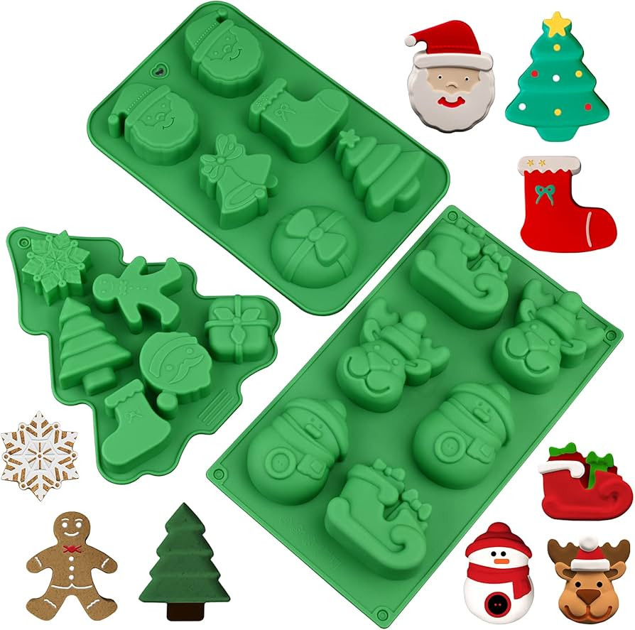 3 Pack Christmas Silicone Molds, Large Size Xmas Baking Mold for Mini Cakes, Handmade Soap, Choco... | Amazon (US)