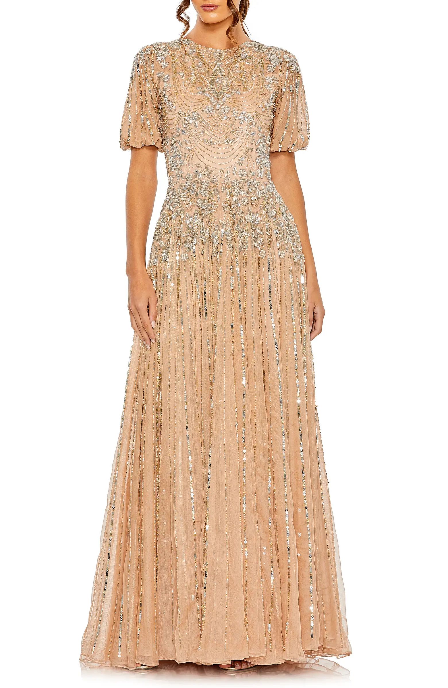 Mac Duggal Embellished Puff Sleeve A-Line Gown | Nordstrom | Nordstrom