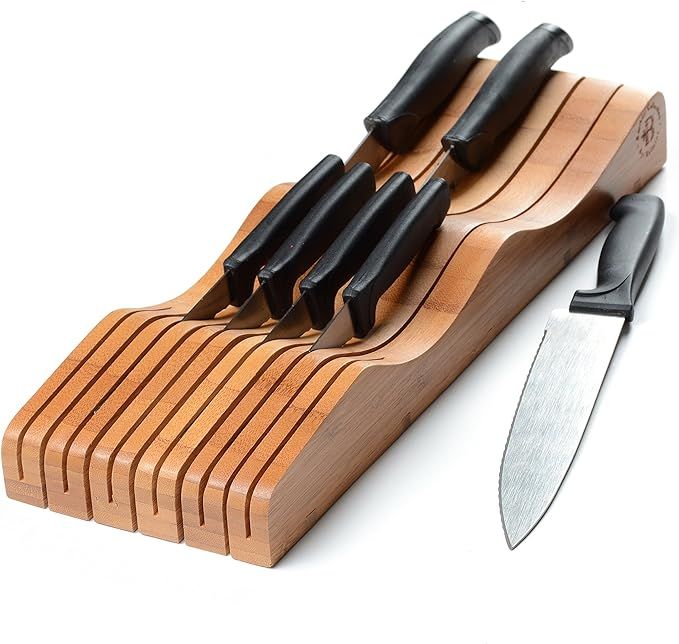 Bambüsi Knife Drawer Organizer - Bamboo In Drawer Knife Block - Wooden Kitchen Countertop Knife ... | Amazon (US)