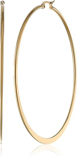 Amazon Essentials Gold or Rhodium Plated Stainless Steel Flattened Hoop Earrings | Amazon (US)