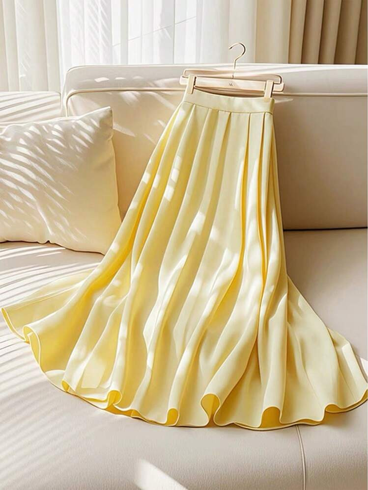 Franclia Falda De Mujer Elegante Francesa Tejida De Verano, De Nueva Llegada, En Color Amarillo | SHEIN