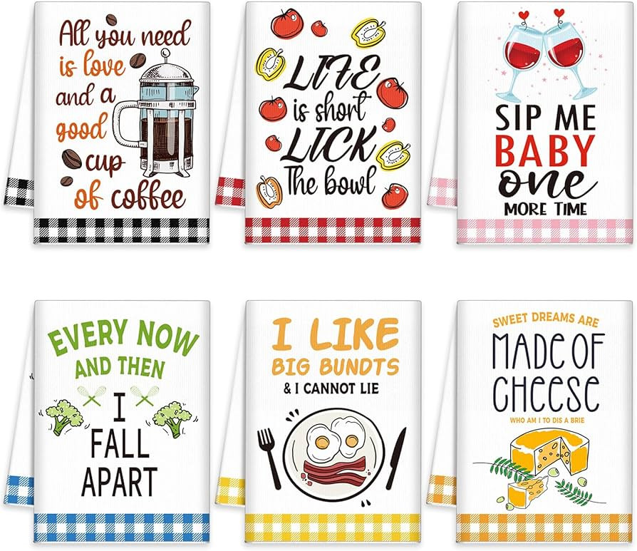 Redbaker 6 Pcs Funny Kitchen Towels Cute Dish Towel Kitchen Wacky Hand Towels Decorative Tea Towe... | Amazon (US)