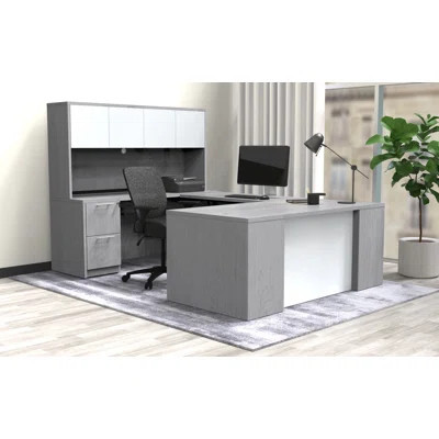 U-Shape Executive Desk Office Set with Storage and Glass Accents | Wayfair North America