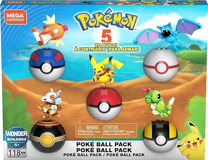 MEGA Pokémon Action Figures Building Toys, Poké Ball Pack with Pikachu, Magikarp, Cubone, Zubat... | Amazon (US)