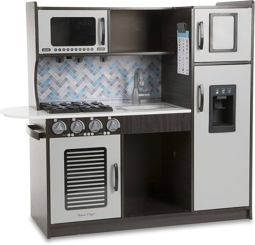 Melissa & Doug Wooden Chef’s Pretend Play Toy Kitchen With “Ice” Cube Dispenser – Charcoa... | Amazon (US)