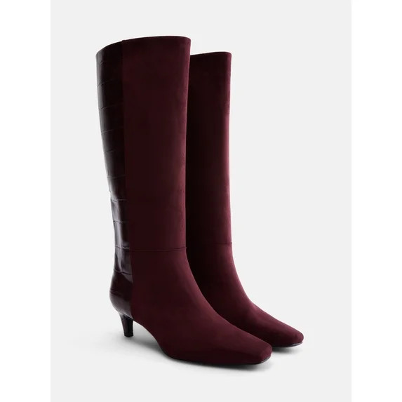 Scoop Women’s Two Tone Kitten Heel Knee High Boots, Wide Width Available | Walmart (US)