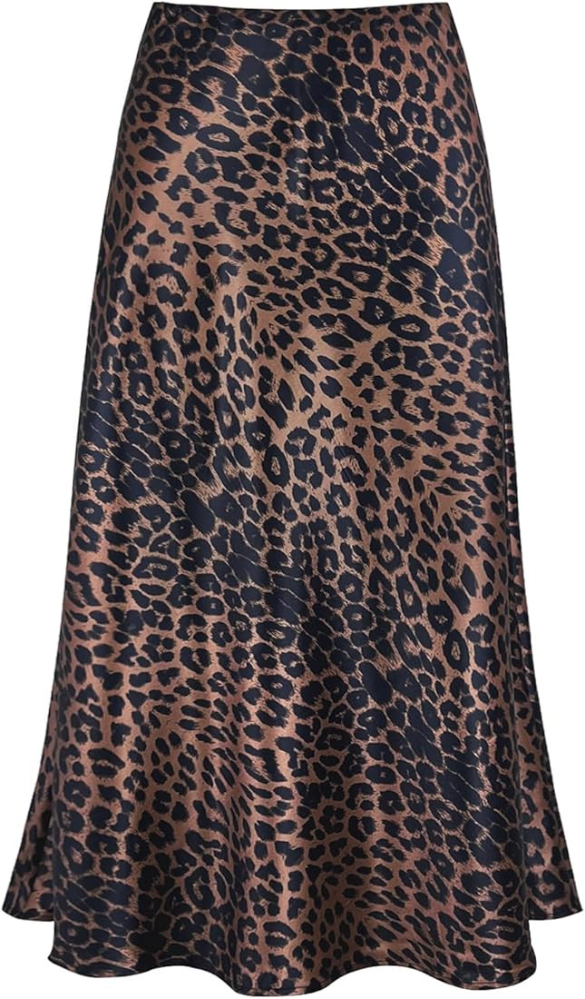 Women's Satin High Waist Hidden Elasticized Waistband Flared Casual A Line Midi Skirt | Amazon (US)