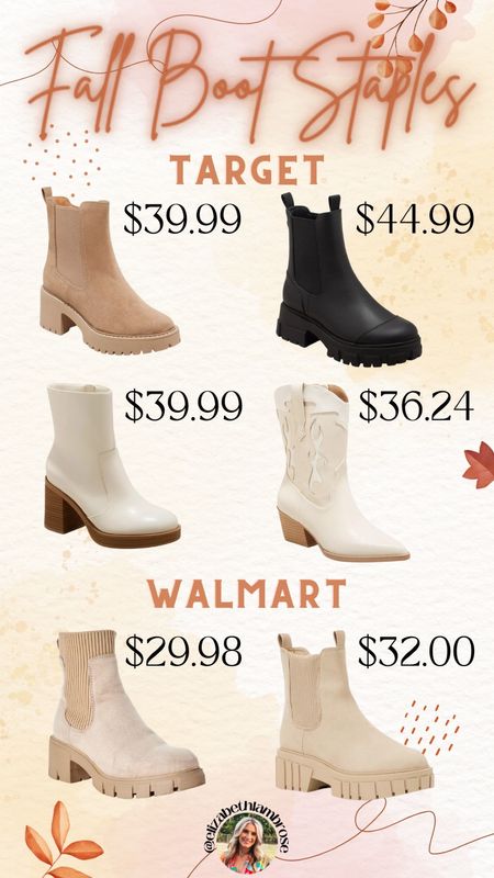 FALL BOOT STAPLES!
rounded up some of the cutest boot styles you will love for this fall! 
Also super affordable too! 
I’m loving the western style cowgirl bootie moment that target has!! 

#boots #fallboots #fallshoes #fall #seasonal #staples #western #target #walmart 

#LTKfindsunder50 #LTKSeasonal #LTKshoecrush