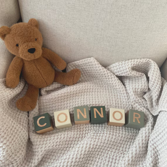 Personalized modern baby wood blocks - green - customizable - Nursery and kids room decor - Natur... | Etsy (CAD)