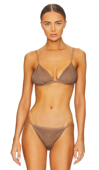 Joelle Crystal Mesh Swimwear Triangle Bikini Top in Caraway | Revolve Clothing (Global)