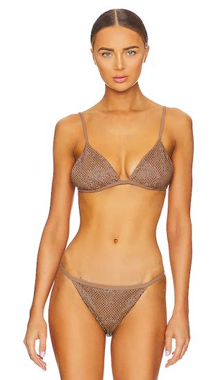 Joelle Crystal Mesh Swimwear Triangle Bikini Top in Caraway | Revolve Clothing (Global)