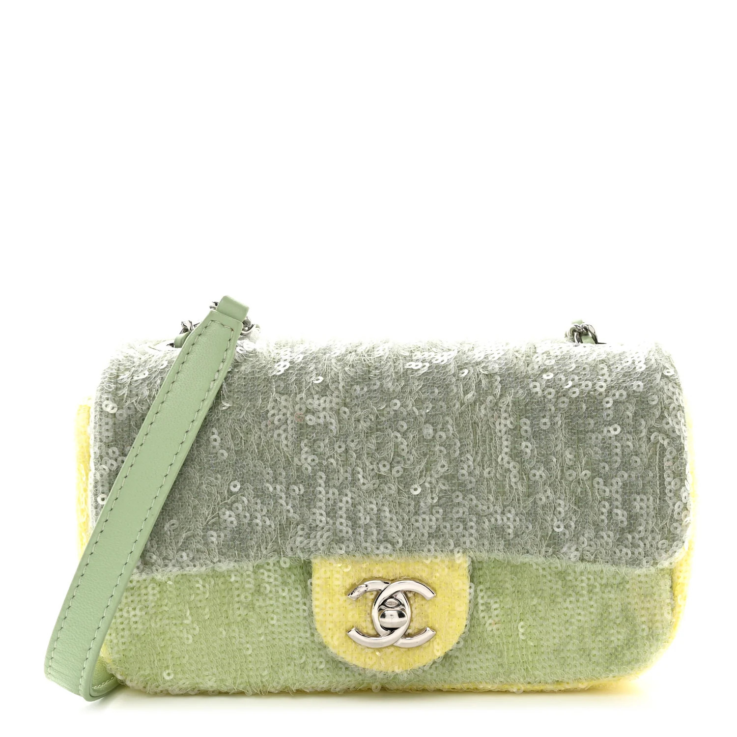 Sequin Mini Waterfall Flap Green Light Green Yellow | FASHIONPHILE (US)
