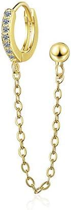 Royal Amoyy 925 Sterling Silver Cuff Chain Double Huggie Earrings Wrap Earrings for Women Crawler... | Amazon (US)