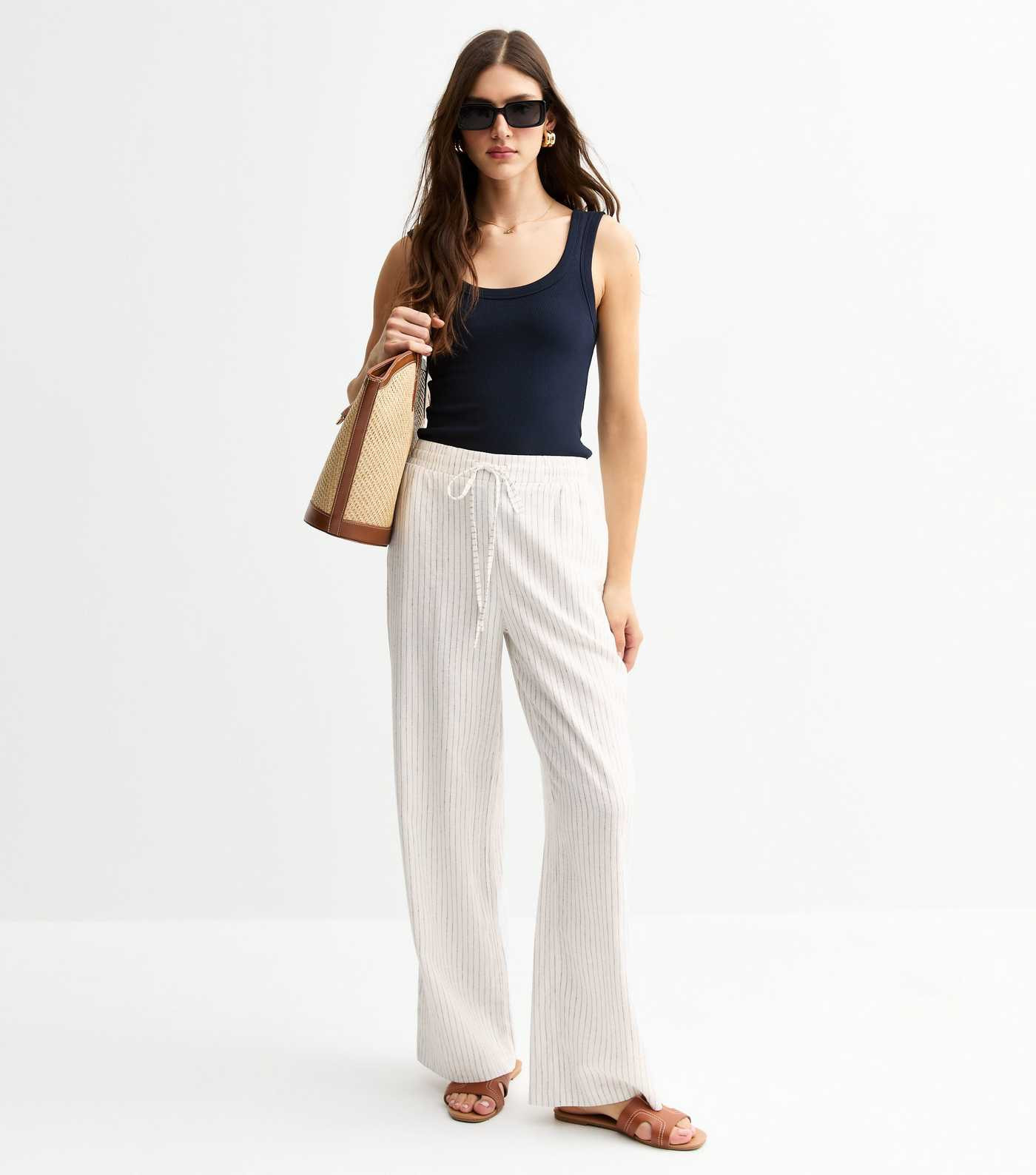 White Striped Linen Wide Leg Trousers | New Look | New Look (UK)