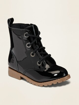 Faux-Patent Leather Lace-Up Combat Boots for Toddler Girls | Old Navy (US)