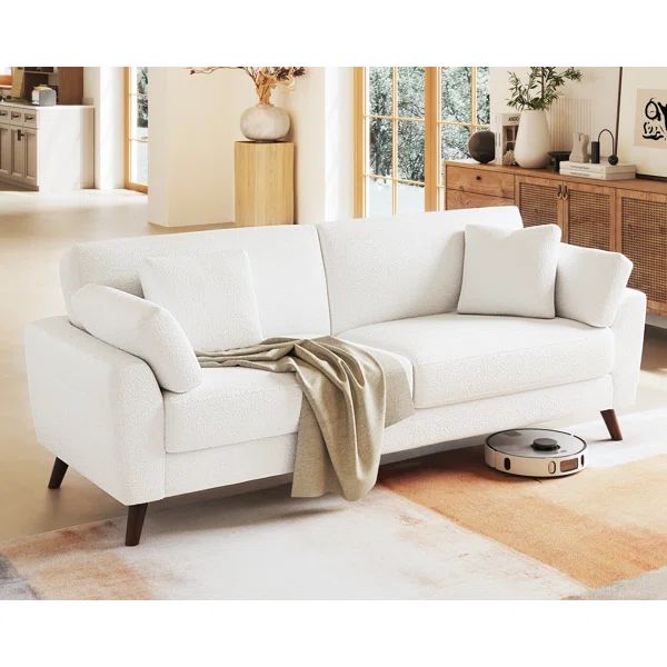 Margerette 86'' Modern Sofa 3 Seater Sofa with White Boucle Upholstered | Wayfair North America